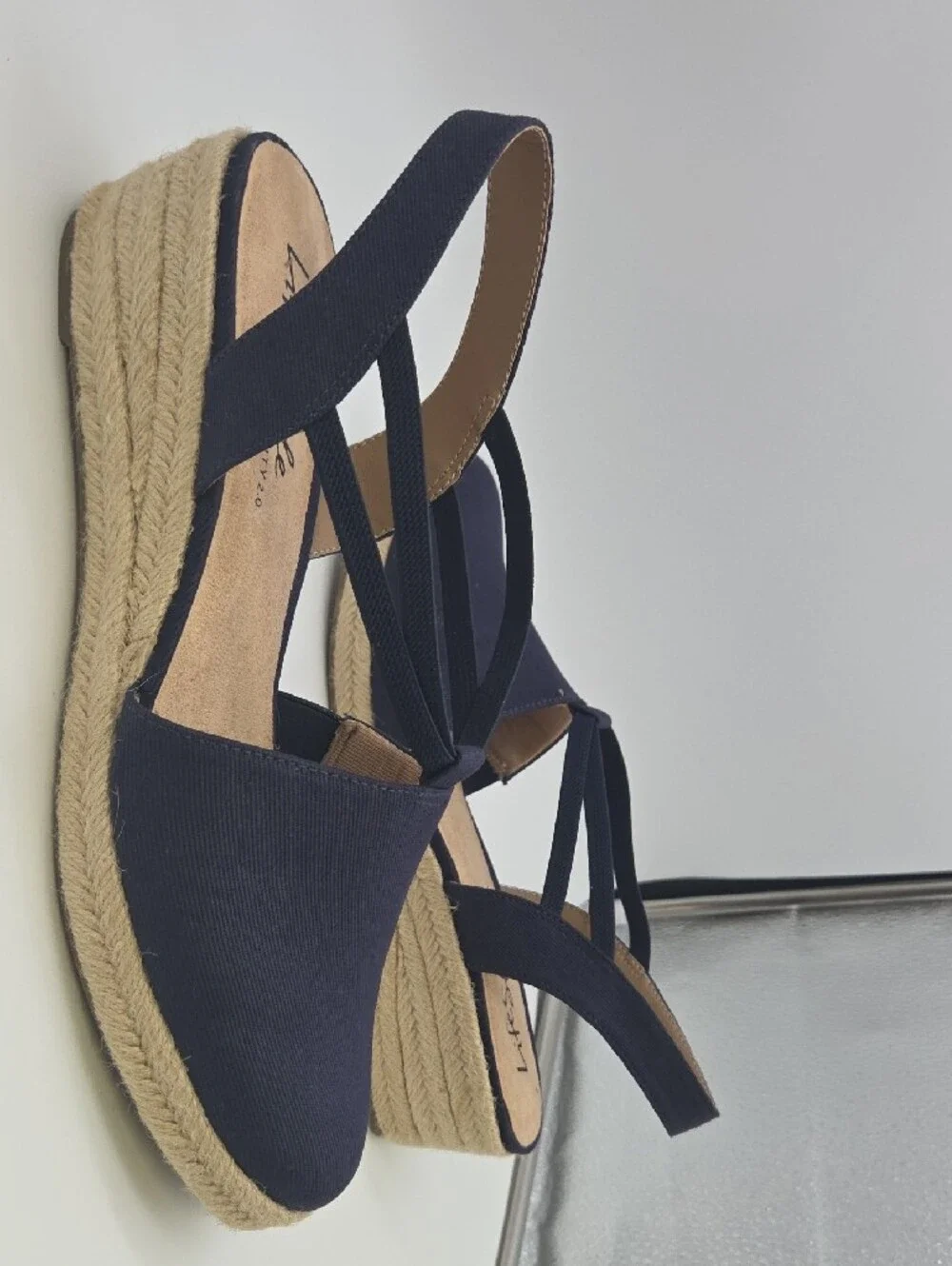 Life Stride Navy Crisscross Slingback Espadrille Wedge